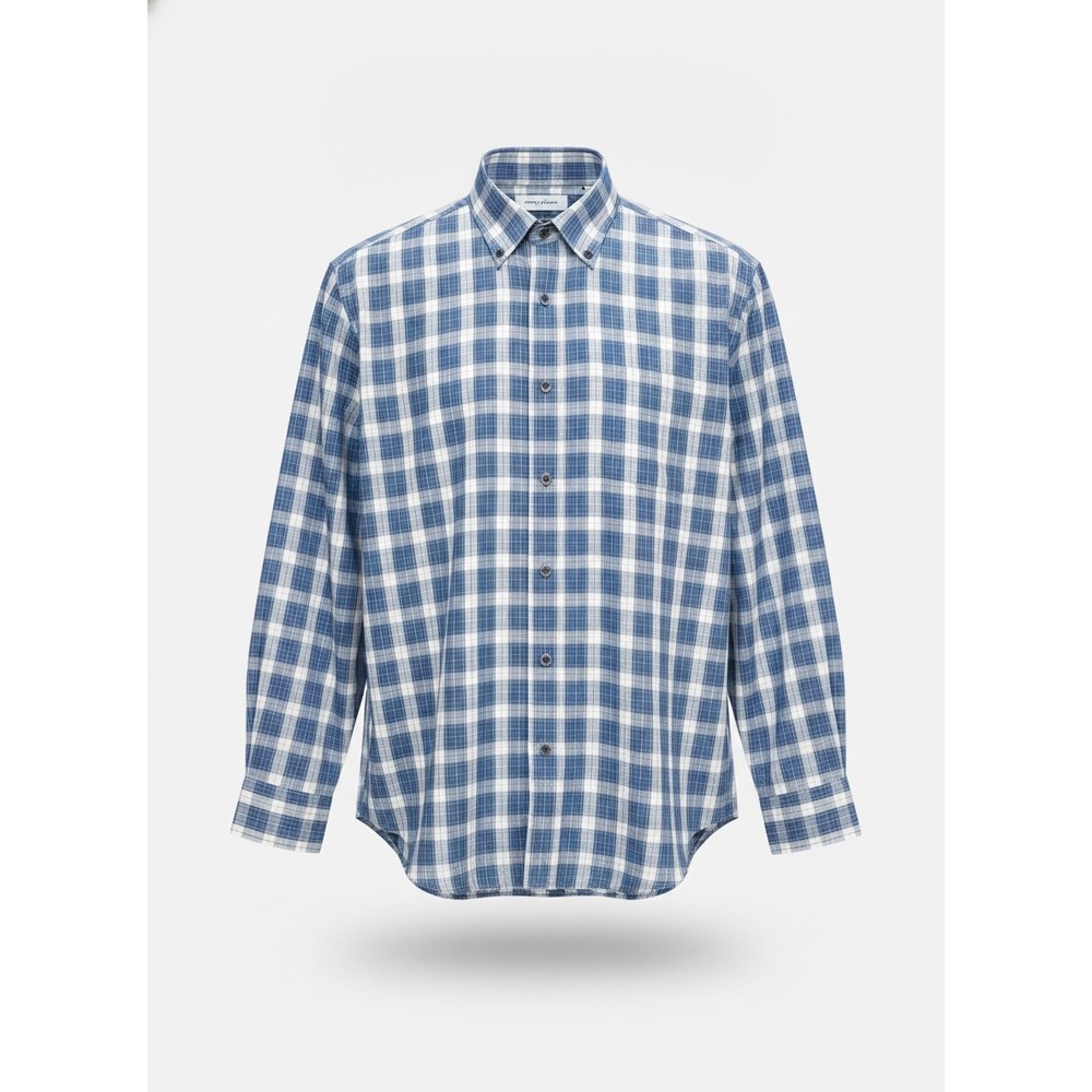 Tommy Bahama Mens Blue White Plaid Cotton Silk Blend Button Down Shirt M